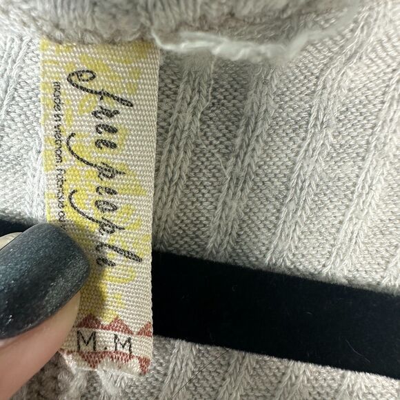 Free People Drippy Thermal Waffle Knit Raw Hem Long Sleeve Light Grey Top Medium - Picture 5 of 8